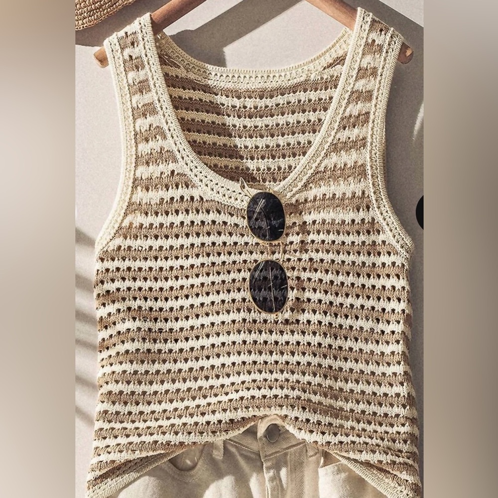 NWT Blu Pepper Open Crochet Stitch Stripe Academia Knit Sweater Vest Tank